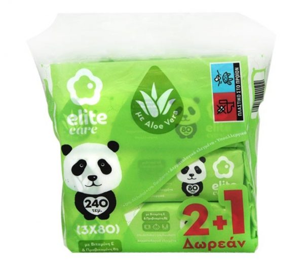ELITE care baby wipes with aloe vera 80pcs (2+1 FREE)