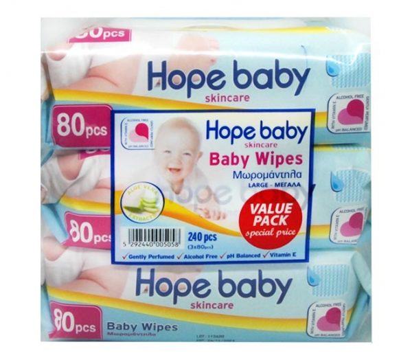 HOPE baby wipes aloe vera 3x80pcs VALUE PACK - blue