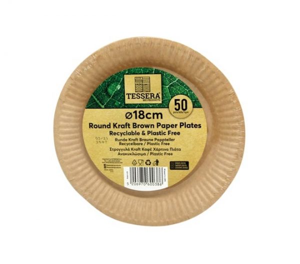 TESSERA round kraft brown paper plates 18cm x 50pcs
