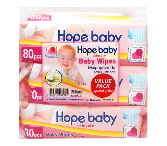 HOPE baby wipes aloe vera 3x80pcs VALUE PACK - pink
