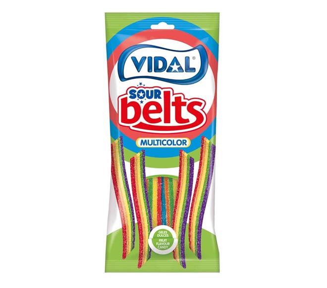 Vidal Sour Belts Multicolor Candy Sticks 90G - Fruit Flavor