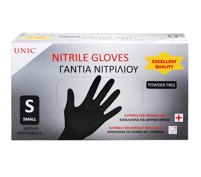 Unic Disposable Nitrile Powder-Free Gloves (S) 100Pcs - Black