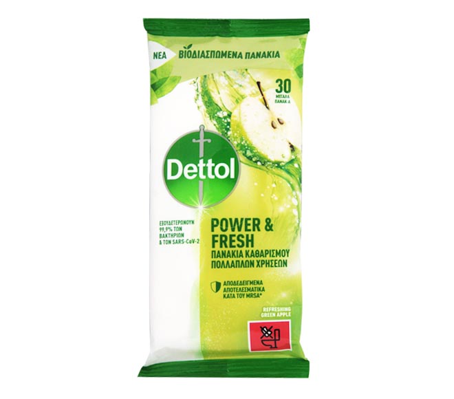 Dettol Surface Wipes Power Fresh 30Pcs - Refreshing Green Apple