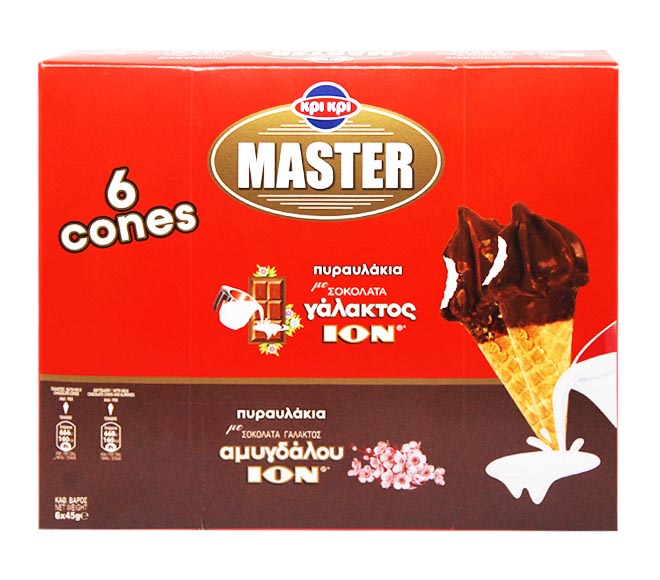 Ice Cream Kri Kri - Master Mini Cones 6 Pieces (6X45G) -  With Ion Milk Chocolate Almonds