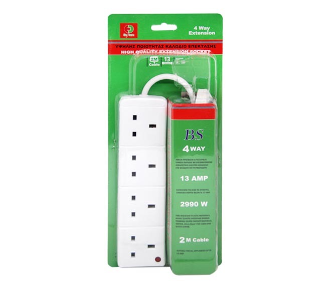 Extension 4 Way Socket 2M 13Amp