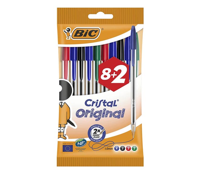 Bic Pen  Cristal Original 1.0Mm X 10Pcs 8+2 Free 4 Colors