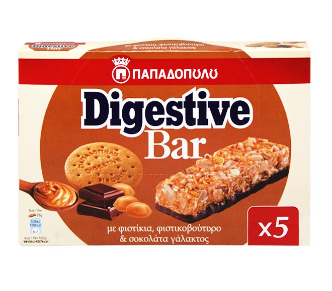 Papadopoulos Digestive Bar With Peanuts, Peanut Butter Milk Chocolate 5X28G