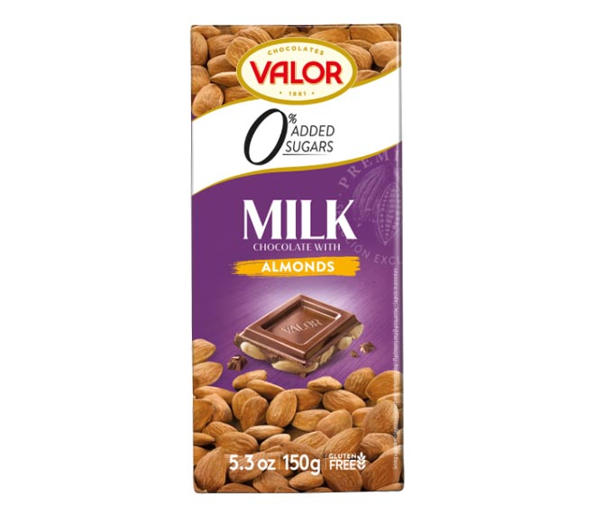 Valor Milk Chocolate 0% Added Sugars 150G Almonds