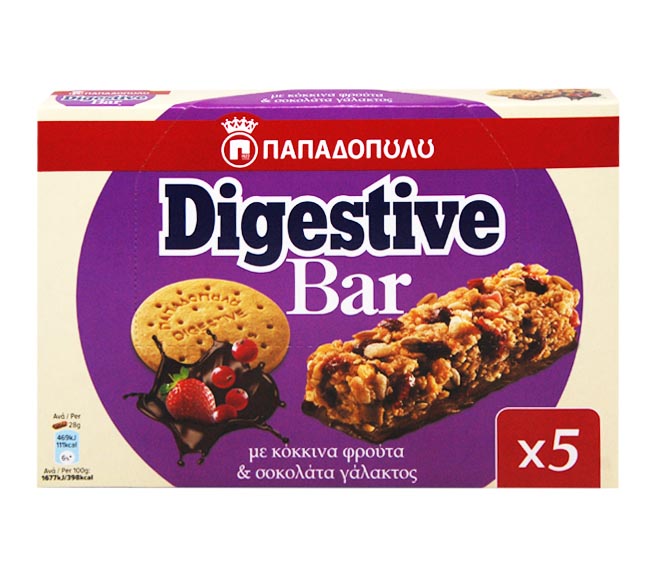 Papadopoulos Digestive Bar With Red Fruits Milk Chocolate 5X28G