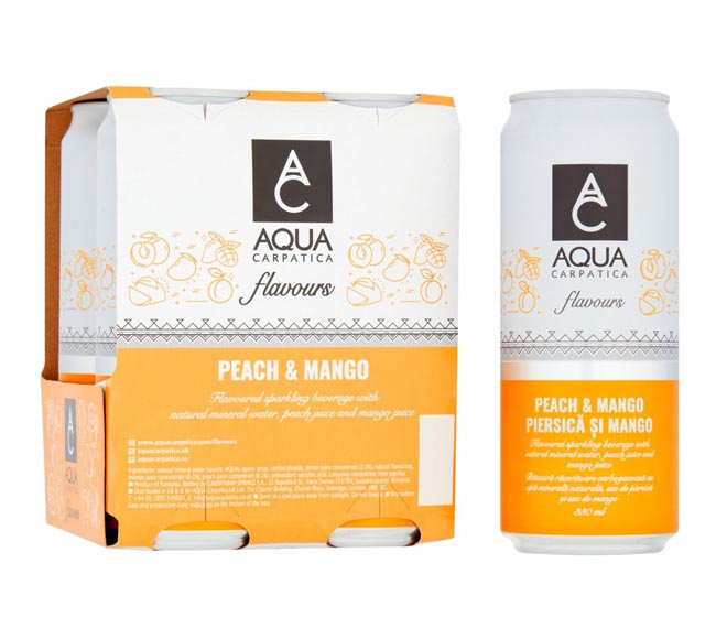 Aqua Carpatica'' Natural Mineral Flavored Sparkling Peach Mango 4X330 Ml