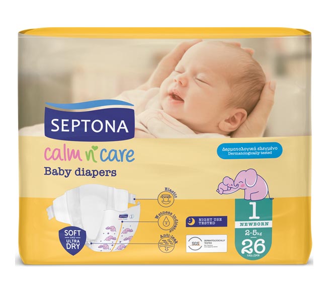 Septona Calm Care Baby Care Diapers No1 2 5Kg 26Pcs