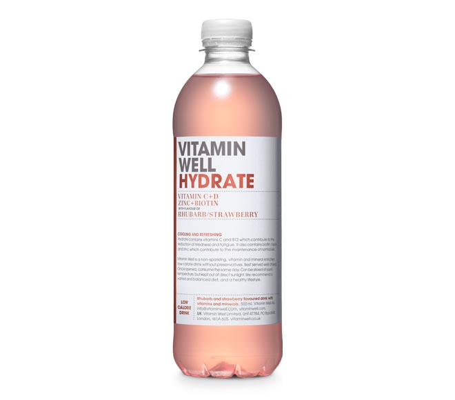 Vitamin Well Vitamin Water Rhubarb Strawberry Flavour 500Ml Hydrate