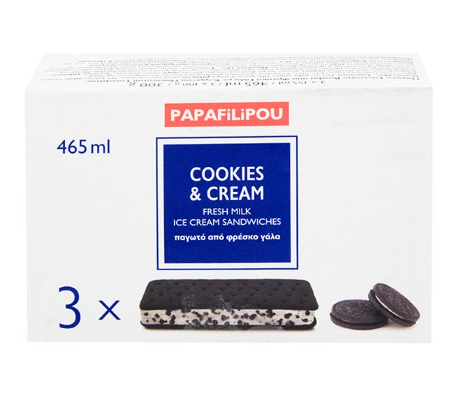 ice cream PAPAFILIPOU sandwich 3x155ml - Cookies & Cream