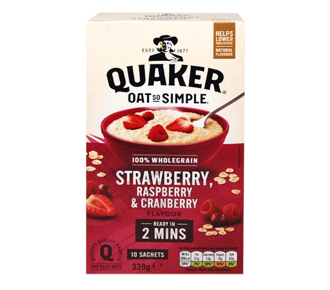 Oats Quaker 360G 10 Sachets Strawberry, Raspberry Cranberry Flavour