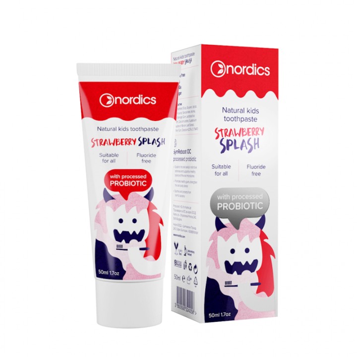 Nordics Strawberry Splash Toothpaste For Kids Fluoride Free With Probiotics 50Ml