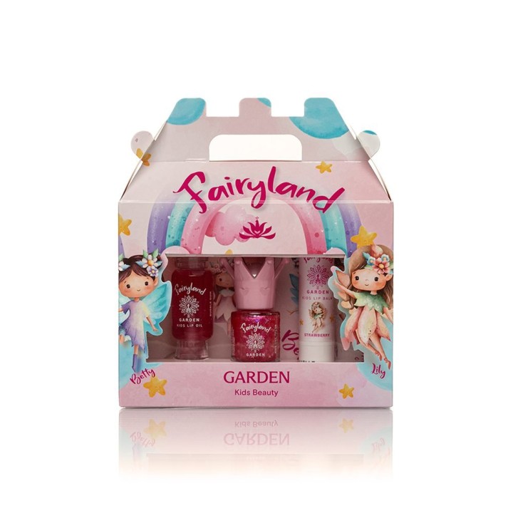 Garden Fairyland Box 1 Nail Polish Rosy 1, 7.5ml & Lip Oil Bubble Gum 13ml & Lip Balm Strawberry 5.2g