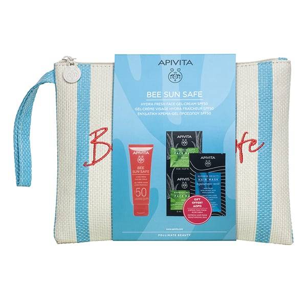 Apivita Promo Bee Sun Safe Moisturizer Hydra Fresh Face Gelcream Spf50 50Ml & Face Mask Aloe 2X8Ml & Hair Mask Moisturizing 20Ml