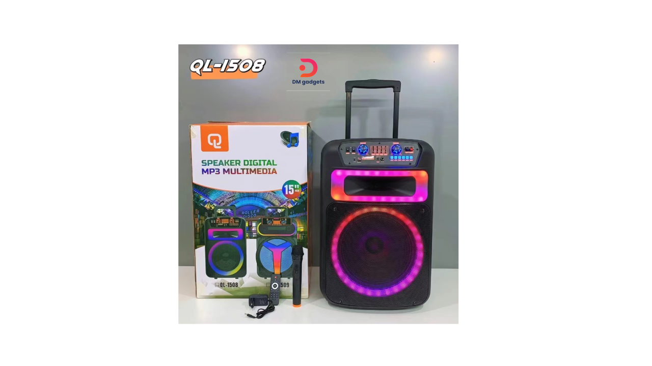 604Q#QL-1508 15-inch high-power 60w portable wireless pull rod Bluetooth speaker RGB colorful light audio-Black