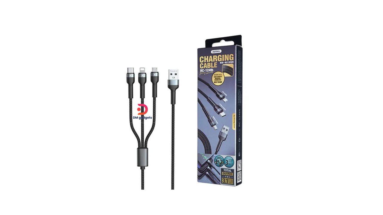 #343E#Remax® RC-124th Jany Series 3.1A 3-in-1 Charging Cable -1.2m Black