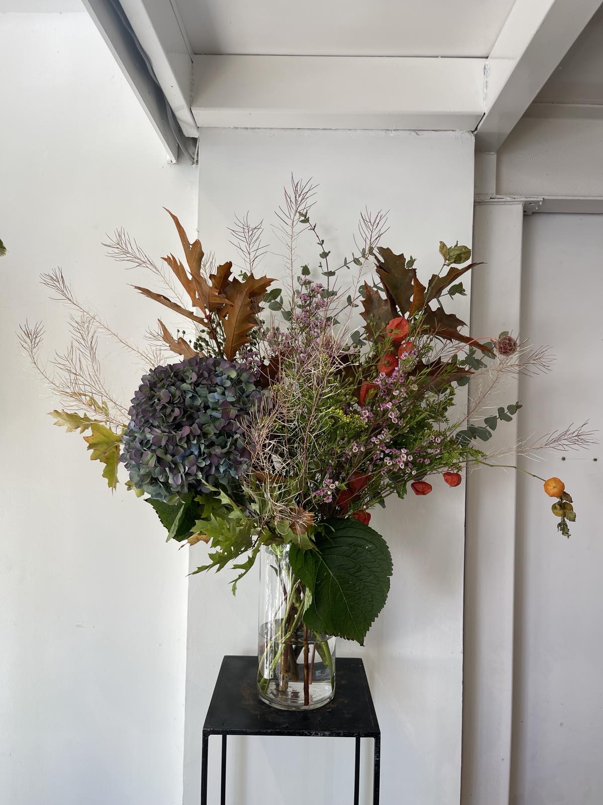 Hydrangea and Autumn Leaves Bouquet