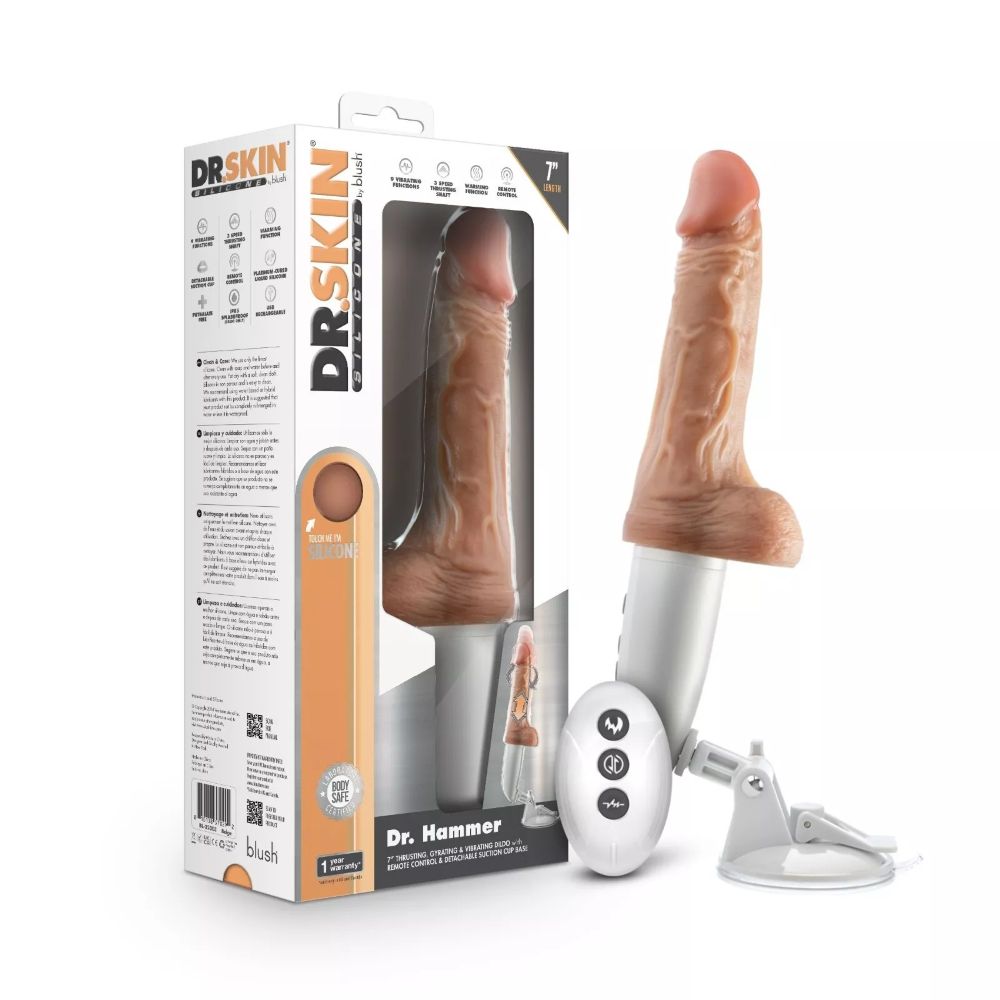 DR. HAMMER - 7" THRUSTING REMOTE VIBRATOR WITH HANDLE