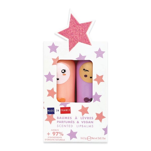 Inuwet Set of 2 Lip Balms Pink Star Peach and Purple