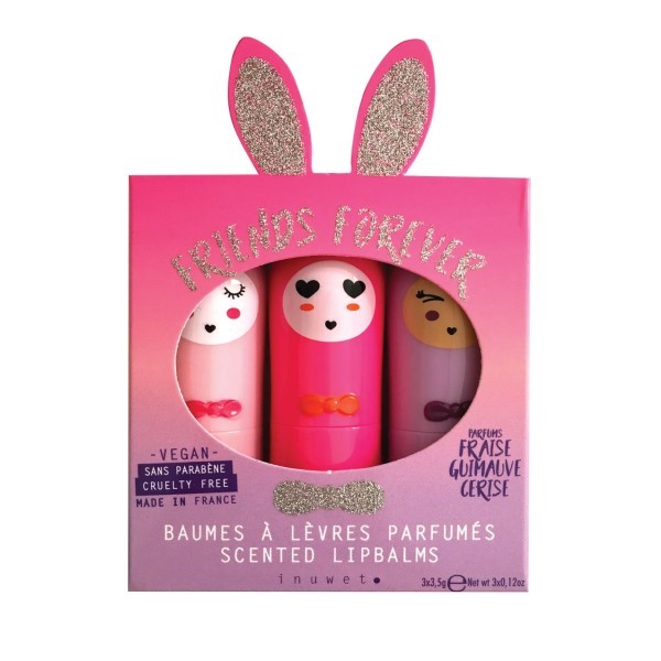 Inuwet Set of 3 Lip Balms Friends For Ever - Pink Fuxia and Purple
