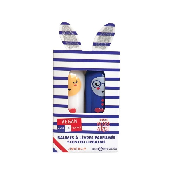 Inuwet Set of 2 Lip Balms Silver Bunny - White and Blue