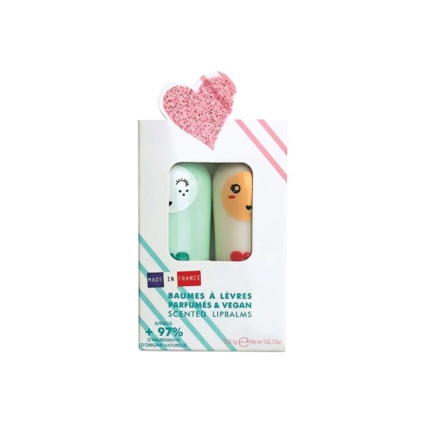 Inuwet Set of 2 Lip Balms Pink Heart - Green and White