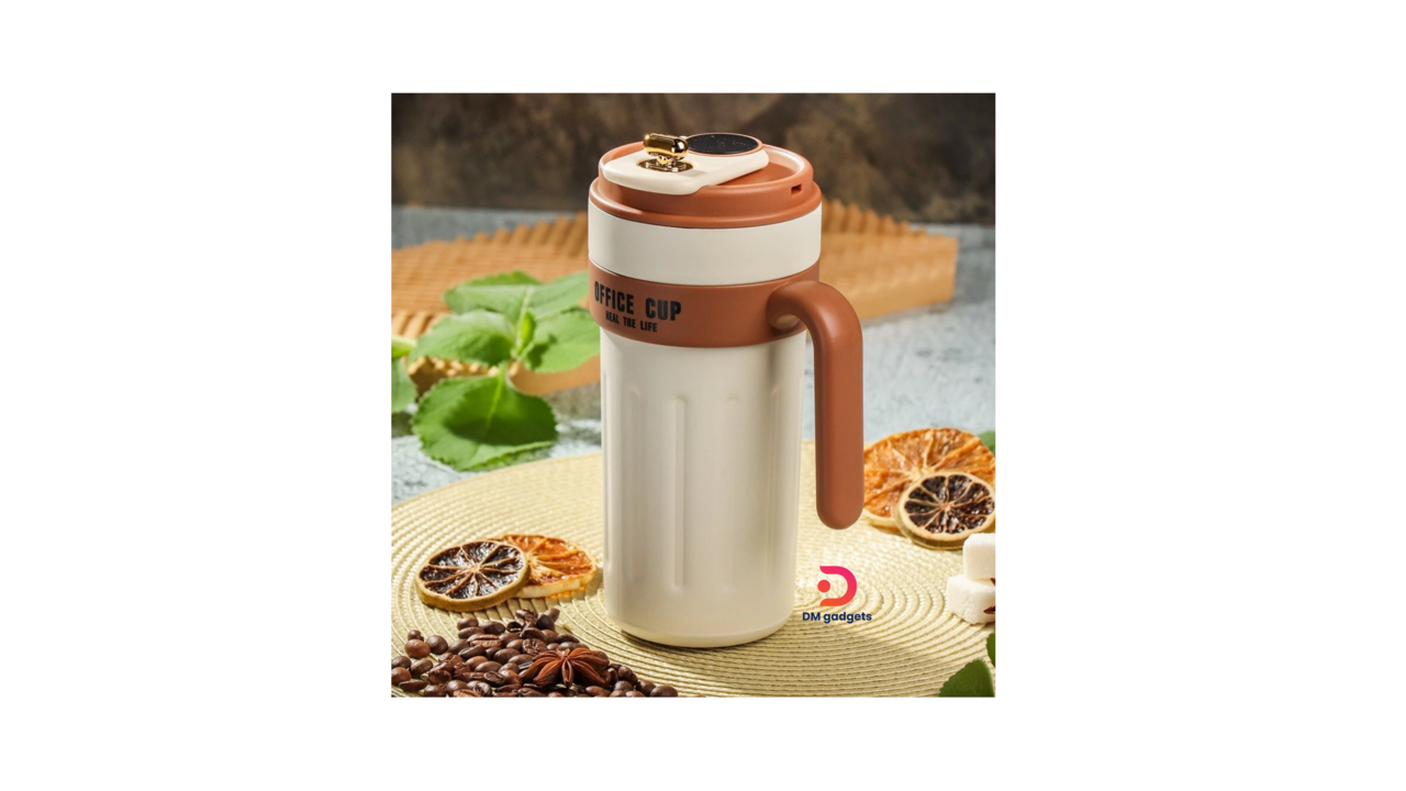 DM®650ml White-Brown Stainless Steel Travel Coffee Mug With Temperature Display
