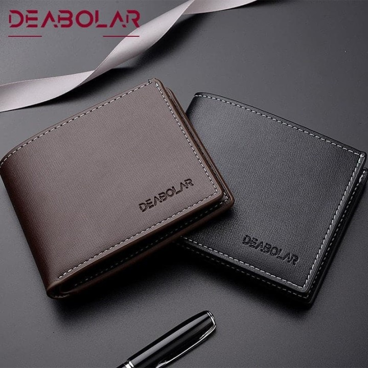 Deabolar Men Faux Leather Wallet Short Wallet Multi-Card Slots - Black  Ανδρικο Πορτοφολι