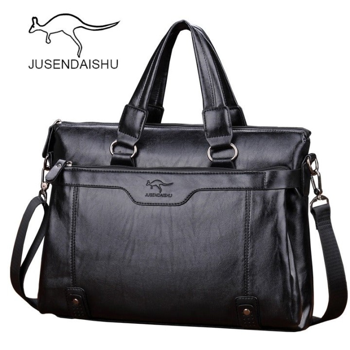 Jusen Kangaroo Men'S Bag Shoulder Messenger Bag Business Briefcase Fashion Bag - Black