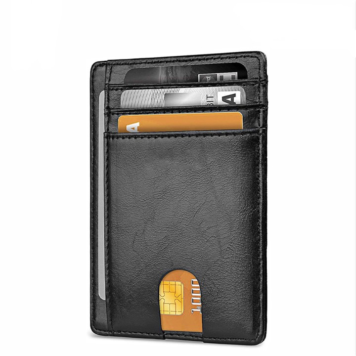Slim Minimalist Leather Wallets Purse Rfid Card Holder Credit Card Wallet For Men Women - Black Ανδρικο Πορτοφολι