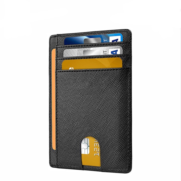 Slim Minimalist Leather Wallets Purse Rfid Card Holder Credit Card Wallet For Men Women - Carbon