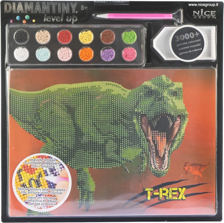 Diamantiny Level Up Dinosaurs Crystal Art Activities Diamond Painting Kit T-Rex (Board Game)