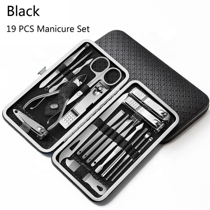 19 Pcs Manicure Set Pedicure Kit Nail Clippers Tool Nail Care Professional Travel Grooming Kit