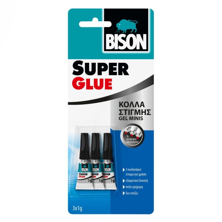 Κόλλα Στιγμής Super Glue Gel Minis 1G - 3 Τμχ. Bison