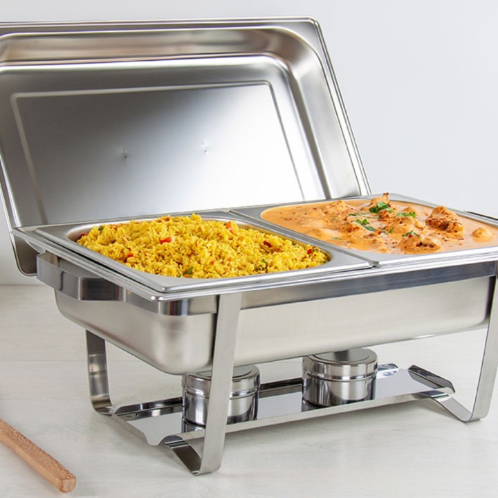 Ανοξείδωτο Ρεσώ – Μπεν Μαρί Σερβιρίσματος 4.5L X 2 Ταψιά Σινί Με Καπάκι 60X37.5X24.5Cm Για Χρήση Σε Μπουφέ!