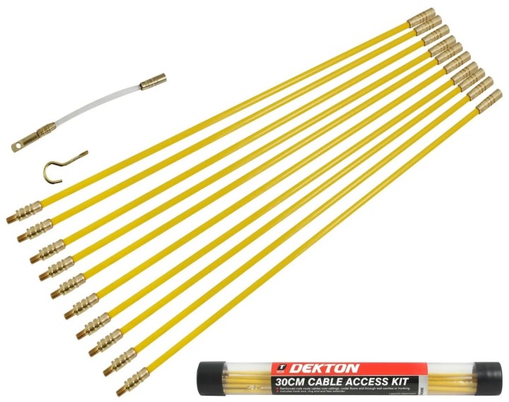 Dekton 10 X 30cm Cable Access Kit Electricians Pulling Puller Rods Draw Wires