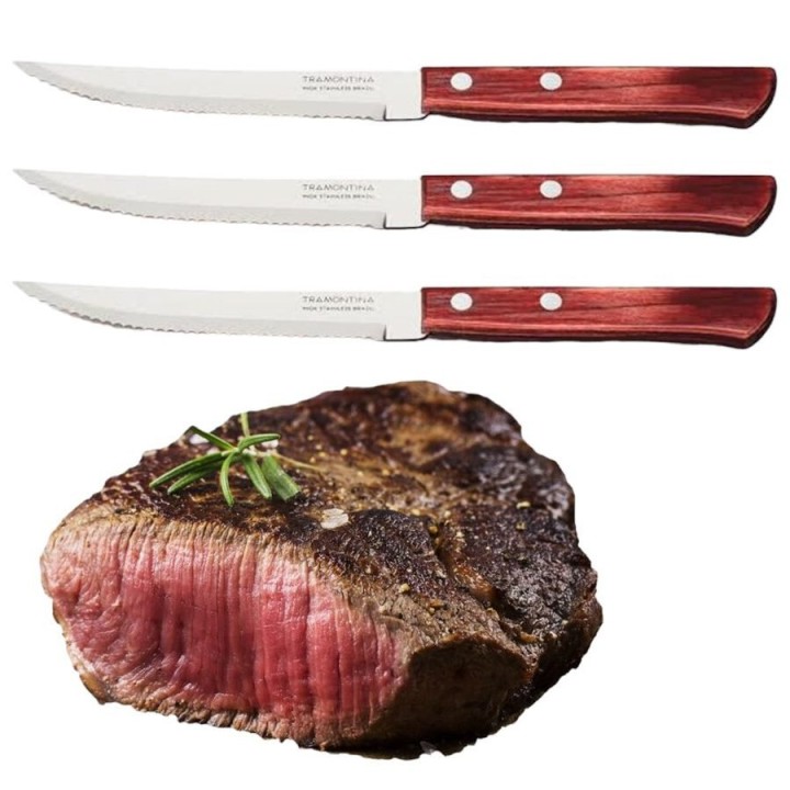 SET 6 x TRAMONTINA STEAK KNIFE 5" POLYWOOD 21CM 21199/764 p/p bbq