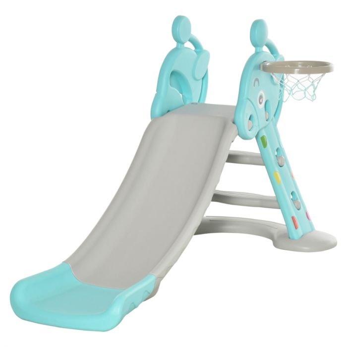 HOMCOM 2 in 1 Kids Slide with Basketball Hoop 18 months 4 Years Old Deer Blue 331-009