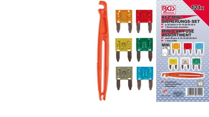 BGS Tools 121 Piece For Mini Car Fuse Assortment 8109