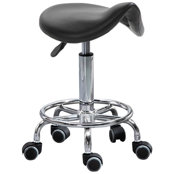 Homcom Saddle Stool, Pu Leather Adjustable Rolling Salon Chair For Massage, Spa, Clinic, Beauty And Tattoo, Black 503-009Bk