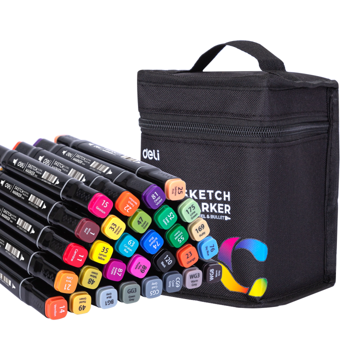 DELI TWIN SKETCH MARKERS 30 COLOURS BAG SET E70806-30