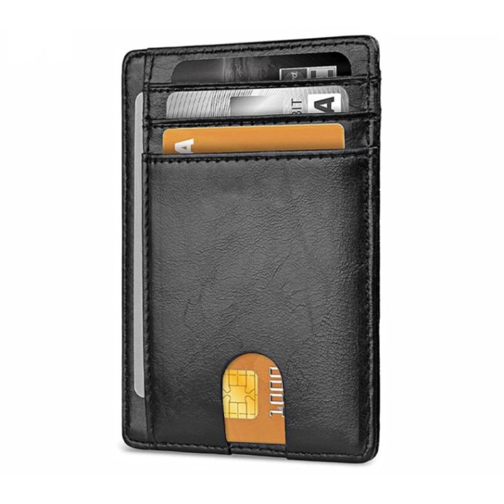 Slim Minimalist Leather Wallets Purse RFID Card Holder Credit Card Wallet for Men Women - Black