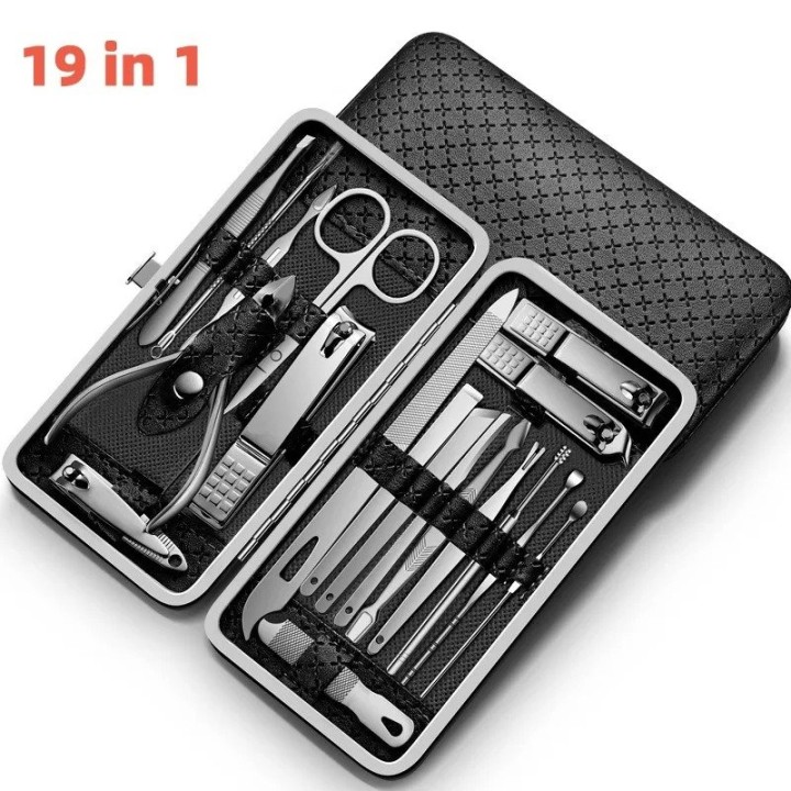 19 Pcs Manicure Set Pedicure Kit Nail Clippers Tool Nail Care Professional Travel Grooming Kit