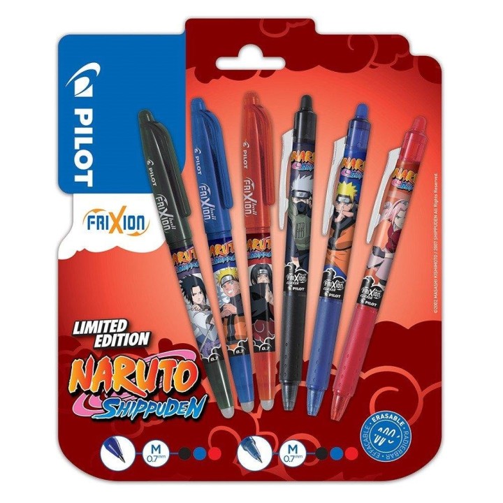 1+1 FREE PILOT BLISTER 3 FRIXION BALL + 3 FRIXION CLICKER (0.7MM) B/L/R NARUTO LIMITED EDITION