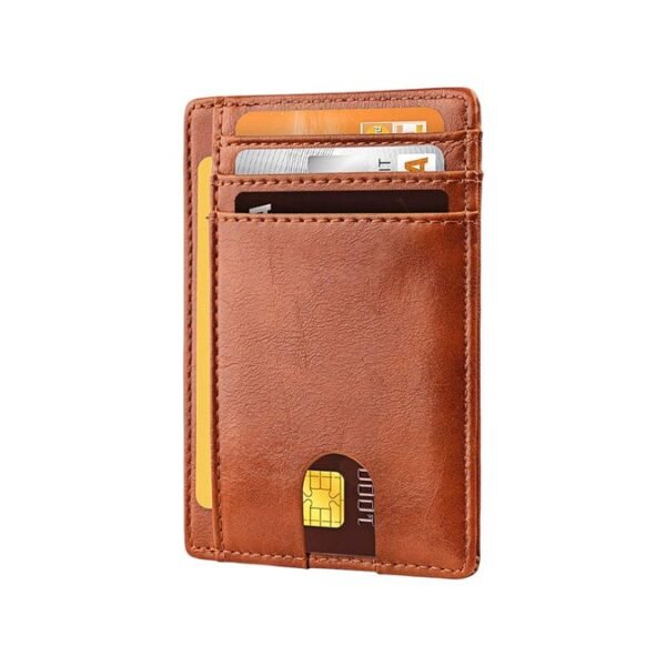 Slim Minimalist Leather Wallets Purse RFID Card Holder Credit Card Wallet for Men Women - Brown