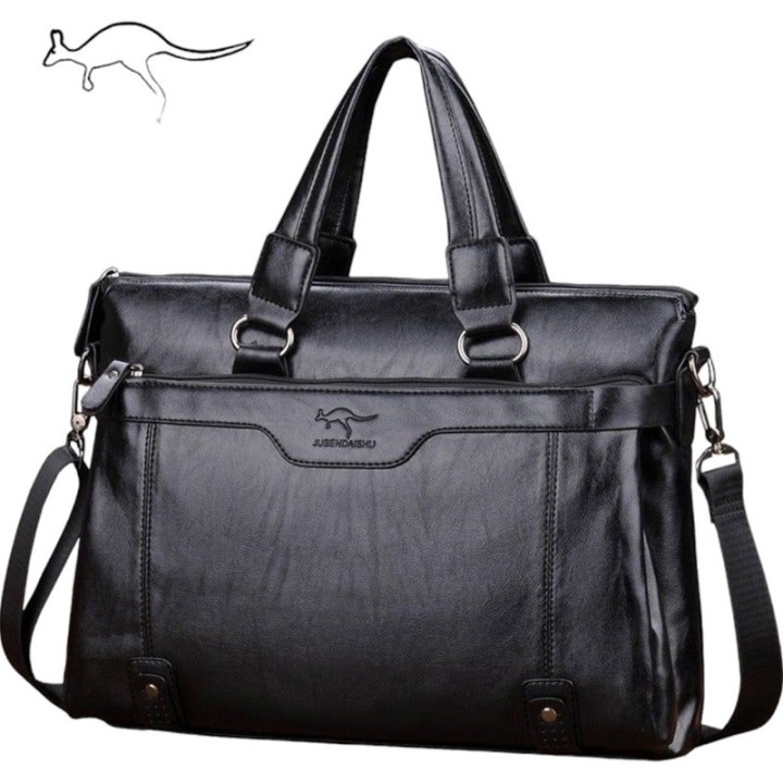 Jusen Kangaroo Men's Bag Shoulder Messenger Bag Business Briefcase Fashion Bag - Black