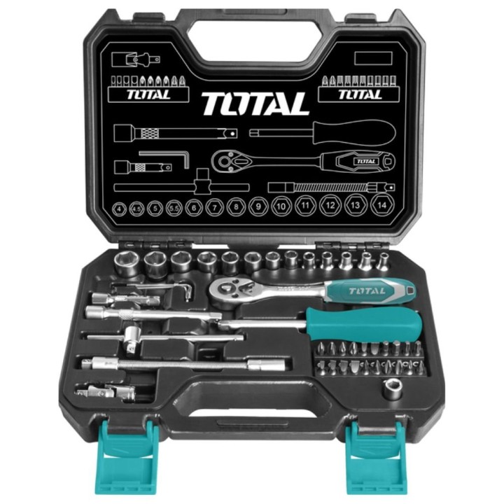 TOTAL Σετ Καστάνια 1/4″ με Καρυδάκια 45τμχ THT141451